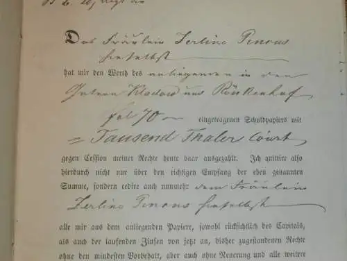 alte Akte - 1861, Zerline Pincus in Schwerin , Kladow und Rönkenhof bei Crivitz i. Mecklenburg , von Lauingen !!