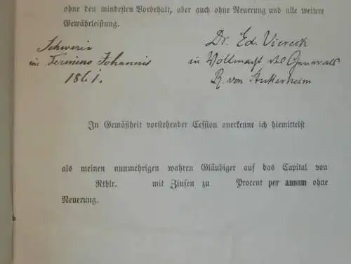 alte Akte - 1861, Zerline Pincus in Schwerin , Kladow und Rönkenhof bei Crivitz i. Mecklenburg , von Lauingen !!