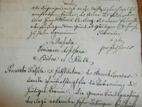alte Akte - 1795 , von Bülow , Güstrow i. Mecklenburg , Adel , Rostock , Oerthling !!!