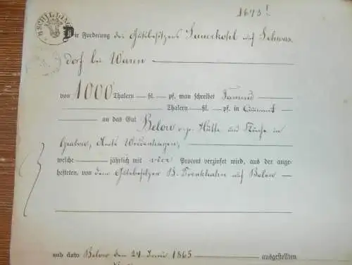 Gut Below b. Grabow , 1865 , Gutsbesitzer Sauerkohl in Schwastorf bei Waren / Müritz ,  Wredenhagen , Mecklenburg , Akte