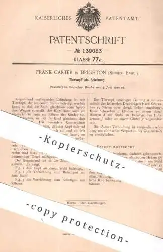 original Patent - Frank Carter , Brighton , Sussex , England | 1902 | Tierkopf als Spielzeug | Pferd , Schaukelpferd !
