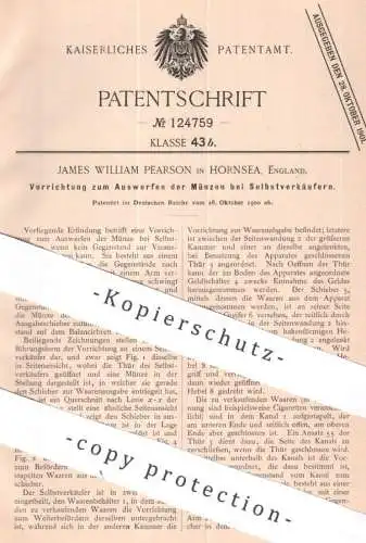 original Patent - James William Pearson , Hornsea England | 1900 | Auswurf von Münze bei Selbstverkäufer | Automat Kasse