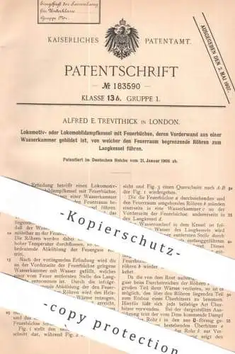 original Patent - Alfred E. Trevithick , London , England | 1906 | Dampfkessel für Lokomotive o. Lokomobil | Lok , Train