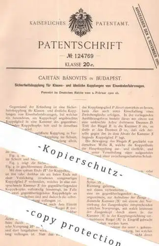 original Patent - Cajetán Bánovits , Budapest , Ungarn | 1900 | Sicherheitskupplung für Eisenbahn - Fahrzeuge | Kupplung