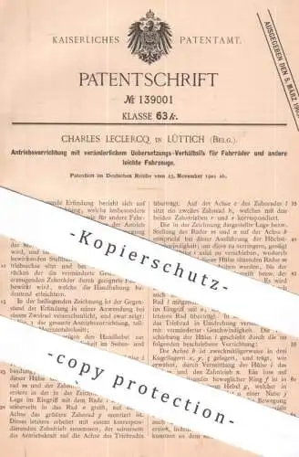 original Patent - Charles Leclercq , Lüttich , Belgien | 1901 | Antrieb für Fahrräder , Fahrzeuge | Fahrrad , Motor !!