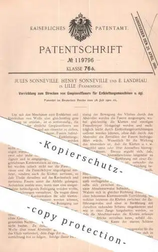 original Patent - Jules & Henry Sonneville , E. Landriau , Lille Frankreich | 1900 | Strecken von Gespinnstfaser | Garn
