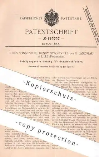 original Patent - Jules & Henry Sonneville , E. Landriau , Lille Frankreich | 1900 | Reinigung für Gespinnstfaser | Garn