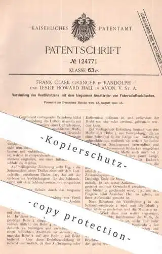 original Patent - Frank Clark Granger , Randolph | Leslie Howard Hall , Avon USA | 1900 | Fahrrad Luftschlauch - Ventil