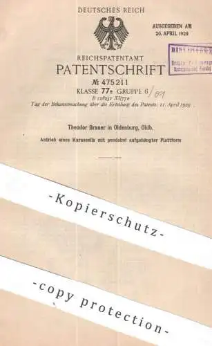 original Patent - Theodor Brauer , Oldenburg | 1926 | Karussell - Antrieb | Fahrgeschäft , Jahrmarkt , Schausteller !!