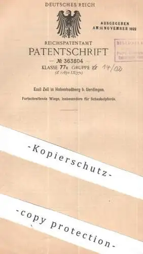 original Patent - Emil Zell , Hohenbudberg / Uerdingen | 1920 | Fortschreitende Wiege für Schaukelpferd | Schaukel Wippe