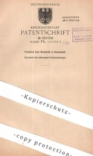 original Patent - Friedrich Karl Bertaloth , Darmstadt | 1920 | Karussell mit rotierenden Sitzkesselwagen | Fahrgeschäft