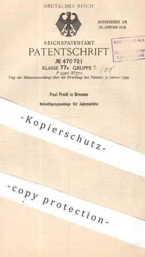 original Patent - Paul Preiß , Bremen | 1927 | Belustigungsanlage für Jahrmärkte | Karussell | Kirmes , Fahrgeschäft