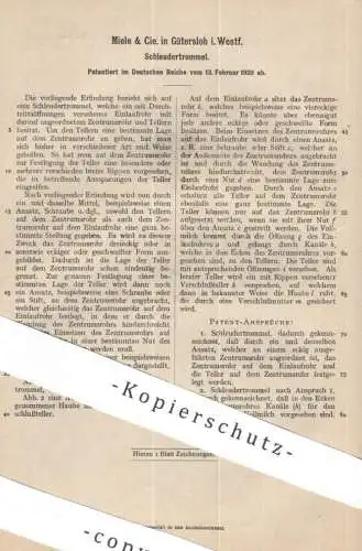 original Patent - Miele & Cie. , Gütersloh i. W. | 1920 | Schleudertrommel | Milch - Schleuder - Trommel | Molke