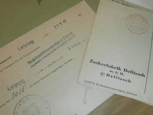 alte Dokumente , Michverwertungsgenossenschaft Leipzig ,1927 - 1948, Zuckerfabrik Delitzsch , Plaußig , Molkerei , Milch