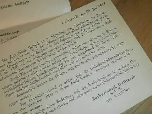 alte Dokumente , Michverwertungsgenossenschaft Leipzig ,1927 - 1948, Zuckerfabrik Delitzsch , Plaußig , Molkerei , Milch