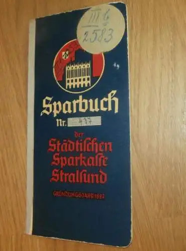 altes Sparbuch Stralsund , 1938 - 1944 , Frau von König in Stralsund i. Mecklenurg , Bad Harzburg , Sparkasse , Bank !!