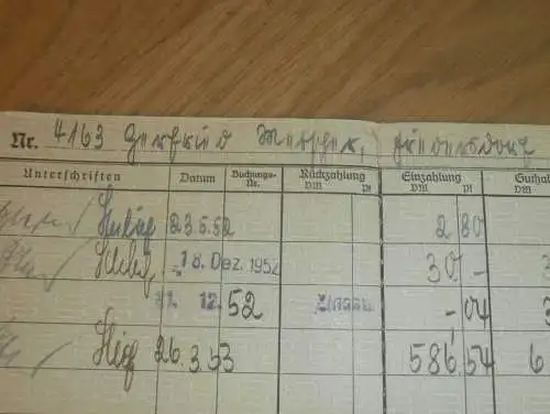 altes Sparbuch Gramzow b. Angermünde , 1952 - 1953 , Gertrud Meißner in Gramzow b. Angermünde  , Sparkasse , Bank !!