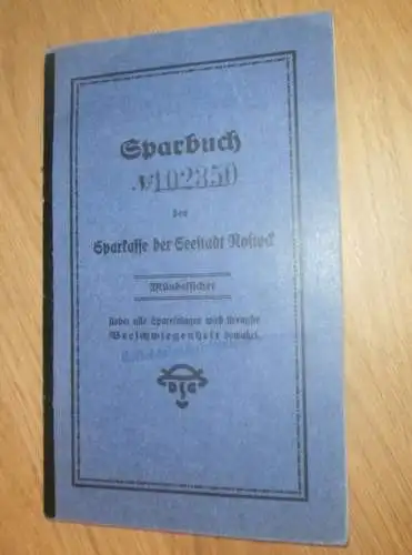 altes Sparbuch Rostock , 1935 - 1944 , Ernst Mitteldorf in Rostock i. Mecklenburg , Sparkasse , Bank !!