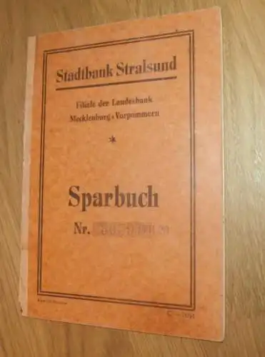 altes Sparbuch Stralsund , 1945 - 1948 , Magdalene Schönfeldt in Stralsund i. Mecklenburg , Sparkasse , Bank !!