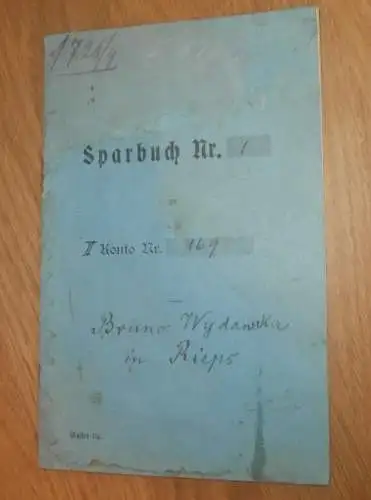 altes Sparbuch Schlagsdorf , 1910 - 1913 , Bruno Wydanska in Rieps b. Rehna i. Mecklenburg , Sparkasse , Bank