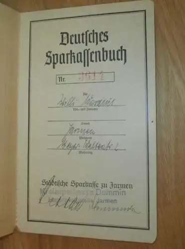 altes Sparbuch Jarmen b. Demmin , 1940 - 1946 , Willi Wardius in Jarmen i. Mecklenburg , Sparkasse , Bank