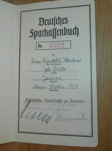 altes Sparbuch Jarmen b. Demmin , 1943 - 1946 , Liesbeth Wardius geb. Fritz in Jarmen i. Mecklenburg , Sparkasse , Bank