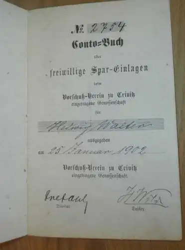 altes Sparbuch Crivitz , 1902 - 1920 , Herwig Walter in Crivitz i. Mecklenburg , Sparkasse , Bank !!