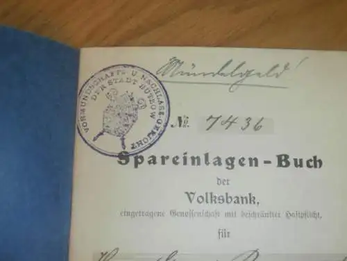 altes Sparbuch Bützow , 1920 , Erich Burmeister in Bützow i. Mecklenburg , Sparkasse , Bank !!