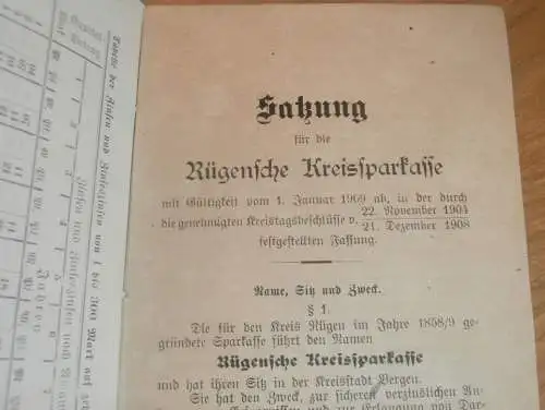 altes Sparbuch Bergen a. Rügen , 1918  - 1921 , Dora Bäkmann in Capelle b. Bergen a. Rügen i. Mecklenburg , Sparkasse
