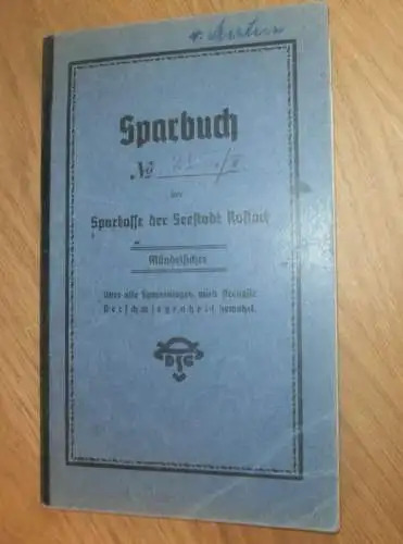 altes Sparbuch Rostock , 1936 - 1946 , Elisabeth von Mertens in Rostock i. Mecklenburg , Sparkasse , Bank !