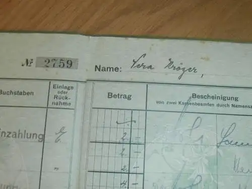 altes Sparbuch Stavenhagen , 1934 - 1943 , Vera Kröger in Bredenfelde b. Stavenhagen i. Mecklenburg , Sparkasse , Bank !