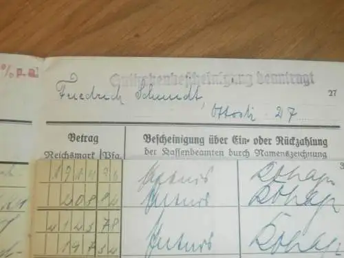 altes Sparbuch Rostock , 1931 - 1941 , Friedrich Schmidt in Rostock i. Mecklenburg , Sparkasse , Bank !!