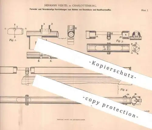 original Patent - Hermann Viertel , Berlin / Charlottenburg | 1894 | Fernrohr für Geschütze , Waffen , Pistole , Gewehr