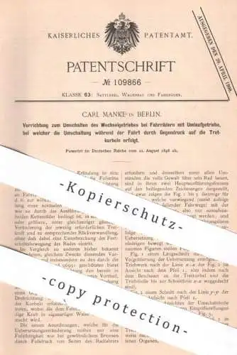 original Patent - Carl Manke , Berlin | Fahrrad - Schaltung | Getriebe , Kettenschaltung | bicycle , Fahrräder !!