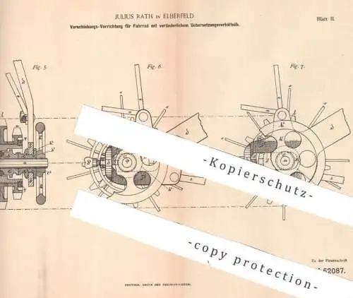 original Patent - Julius Rath , Elberfeld / Wuppertal | 1891 | Fahrrad - Schaltung | Zahnräder | bicycle , Fahrräder