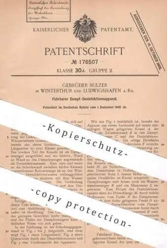 original Patent - Gebrüder Sulzer , Winterthur , Ludwigshafen | 1905 | Dampf - Desinfektionsapparat | Desinfektion !!