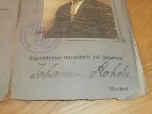 alter Führerschein / Ausweis , 1928 , Johannes Rohde in Parchim / Warnemünde , Dipl.Ing. Schwier in Rostock , Schwerin !