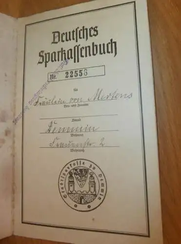 altes Sparbuch Demmin , 1941 - 1942 , Fräulein von Mertens in Demmin i. Mecklenburg , Sparkasse , Bank !!