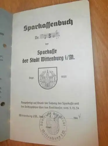 altes Sparbuch Wittenburg, 1944 - 1945 , Elsa Trabant in Karft b. Wittenburg i. Mecklenburg , Sparkasse , Bank !!
