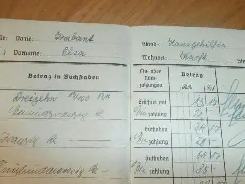 altes Sparbuch Wittenburg, 1940 - 1945 , Elsa Trabant in Karft b. Wittenburg i. Mecklenburg , Sparkasse , Bank !!