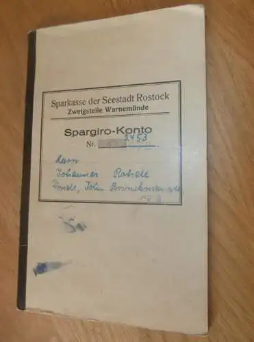 altes Sparbuch Rostock , 1952 , Johannes Rohde in Rostock Warnemünde , Mecklenburg , Sparkasse , Bank !!