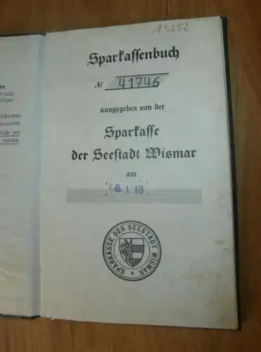 altes Sparbuch Wismar , 1940 - 1946 , Anna Bowe in Wismar i. Mecklenburg , Sparkasse , Bank !!