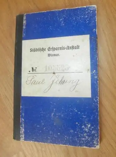 altes Sparbuch Wismar , 1910 - 1946 , Paul Jehring in Wismar i. Mecklenburg , Sparkasse , Bank !!