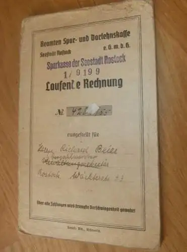 altes Sparbuch Rostock , 1940 - April 1945 , Richard Beier in Rostock i. Mecklenburg , Sparkasse , Bank !!
