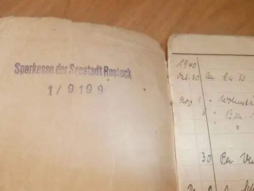 altes Sparbuch Rostock , 1940 - April 1945 , Richard Beier in Rostock i. Mecklenburg , Sparkasse , Bank !!