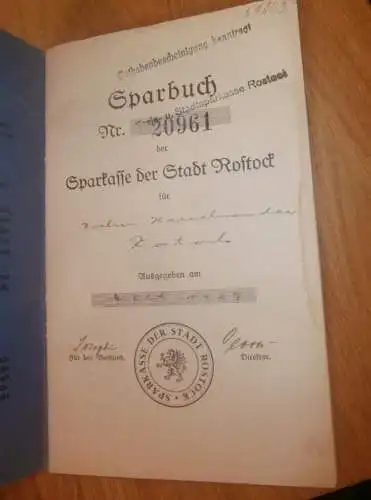 altes Sparbuch Rostock , 1929 - 1946 , Jochen Hasselwander in Rostock i. Mecklenburg , Sparkasse , Bank !!