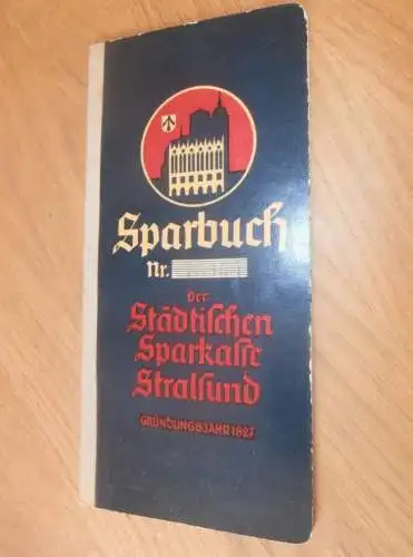 altes Sparbuch Stralsund , 1937 - 25.April 1945 , Gisela Martens in Stralsund i. Mecklenburg , Sparkasse , Bank !!