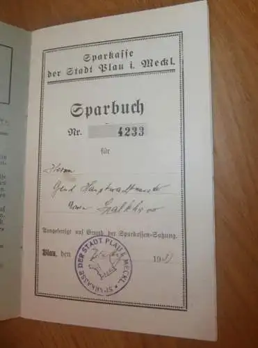 altes Sparbuch Plau , 1938 - 1943 , Gendarmerie Hauptwachtmeister Erwin Spalkhaver in Plau i. Mecklenburg , Sparkasse