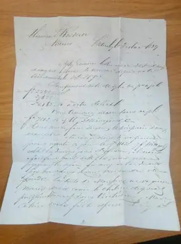 altes Dokument / Brief mit Foto , Sankt Petersburg - Reims 1849 , Seefahrt , Schiff , Post , viele Stempel , Russland !!
