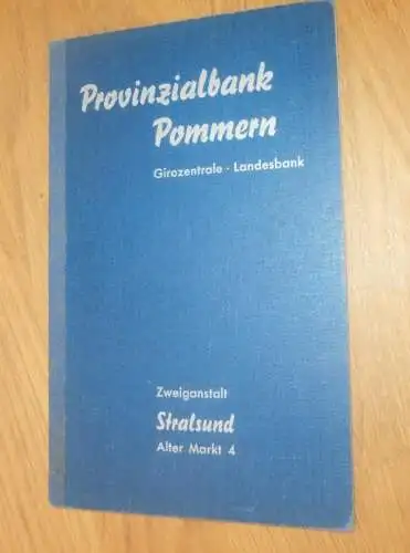 altes Sparbuch Stralsund , 1940 - 1943 , Kaufmann Bruno Pfennig in Stralsund i. Mecklenburg , Sparkasse , Bank !!